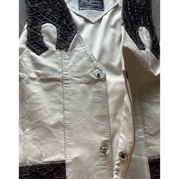 Vintage ORIGINALES Hnos Solorzano White Brown 100% Crocodile Leather Vest Sz S - Picture 11 of 14